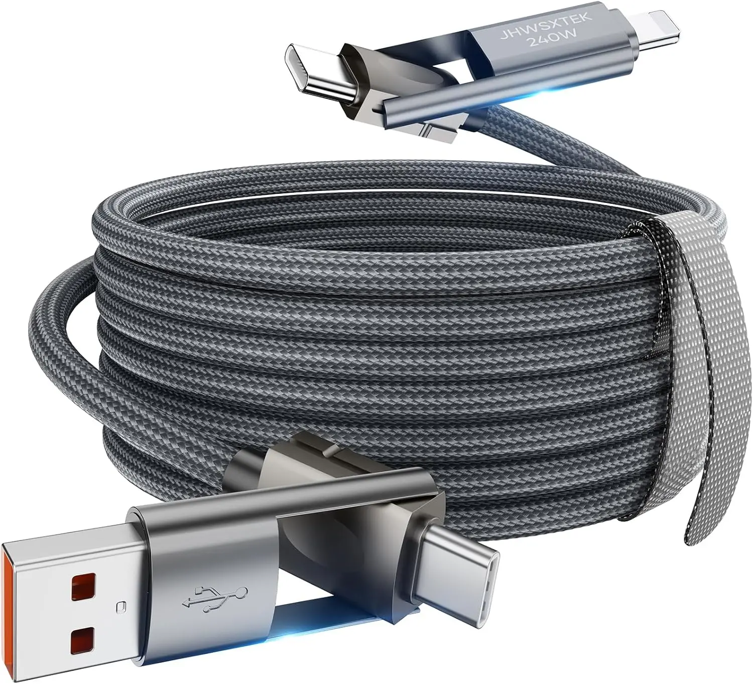 240W 4-in-1 Fast Charging Cable 6FT – USB A/C to Lightning & Type-C Cord for iPhone 16, MacBook, Samsung, PS5, More