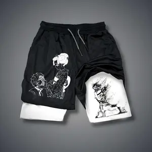 Anime  Double-Layer Sports Shorts Graphic Shorts Black Shorts Camo Shorts Streetwear Shorts Men Outfits Men Short Shorts Vacation Outfits Shorts
