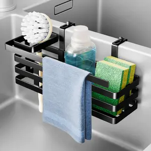 NiHome Over Sink Divider Sponge Holder for Sponges & Brushes, Multi-Compartment Storage Caddy for Double Sinks, Adjustable Kitchen Sponge Organizer