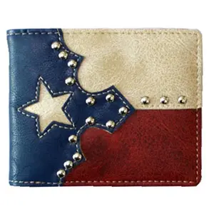 Men’s Western Bifold Wallet – Texas Flag Red White Blue Leather Cowboy Wallet