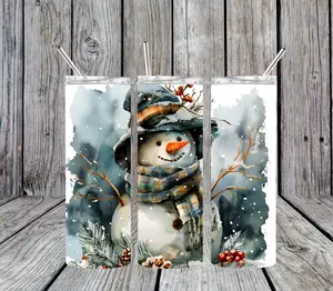 20 oz Vintage Snowman Stainless Steel Tumbler; Includes Plastic Straw and Lid Drinkware