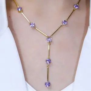Shiny Starry Diamond-Studded Bamboo Tassel Y-Shape Necklace, Unique and Simple,DDXL0023  Versatile Long Tassel Collarbone Chain, 14K Gold-Plated