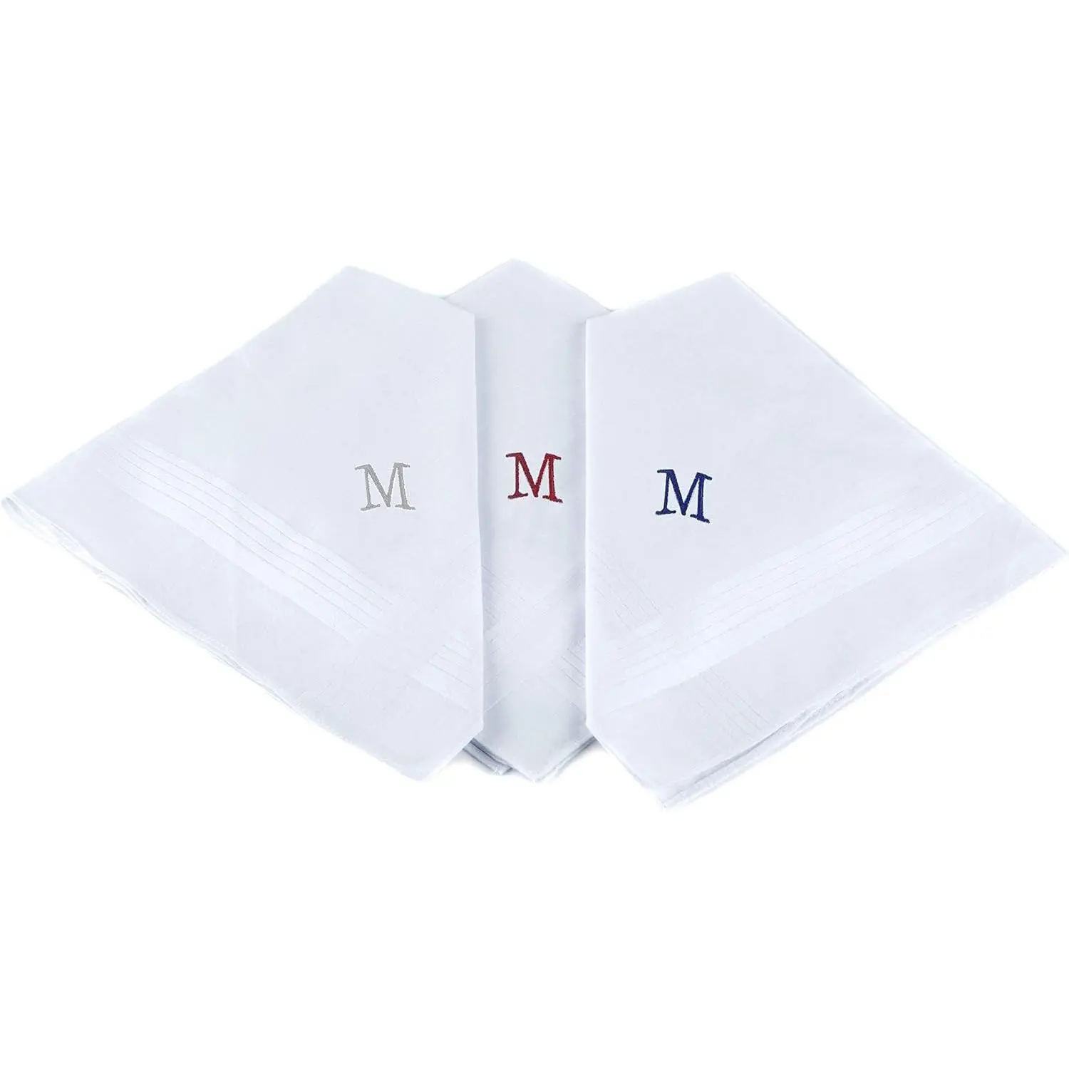 Initial Handkerchief for Men, Monogrammed Boxed 3 Piece Set,100% Cotton