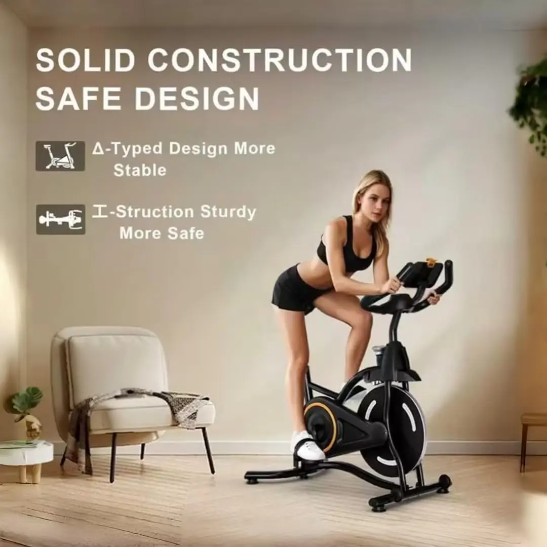 Indoor Compact Spin Cycle Exercise Bike - Sleek Iron Frame, LCD Screen, Heart Monitor, Adjustable Seat, Phone Holder, Included Batteries, 35.04x22.05x44.88in, for Home Cardio Fitness Goals