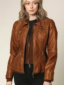 WJC664 Women's Faux Leather Motorcycle Jacket with Hoodie WJC664 Women's Faux Leather Motorcycle Jacket with Hoodie