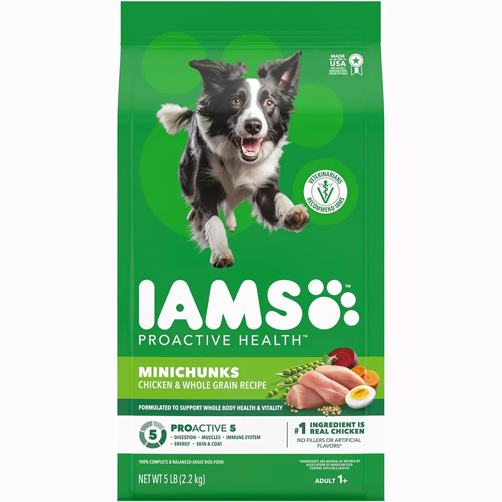 IAMS Proactive Health Adult Minichunks Dry Dog Food, Chicken, 5 lb Real chicken #1 ingredient, no fillers, natural fiber & prebiotics, Omega-6 fatty acids, antioxidants for immune support