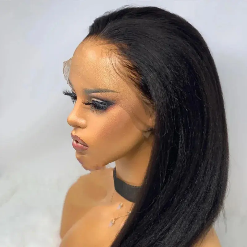 1PCS Yaki Black 180%Density 30inch Kinky Straight Hair 13 * 4 * 1 Lace Front Wig Suitable For Women's Synthetic Hair, Heat-Resistant Fashionable For Daily Wear