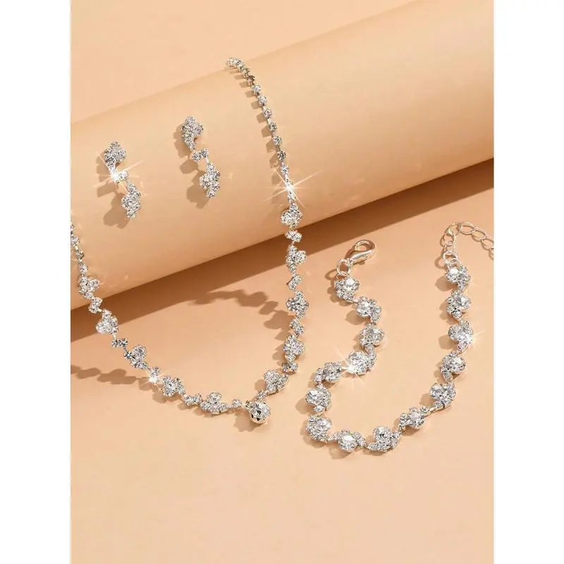 4pcs/Set Gold-Color Minimalist Delicate Claw Chain Necklace Earrings Bracelet Set, Fashion Accessories For Prom Or Party 4pcs/Set Gold-Color Minimalist Delicate Claw Chain Necklace Earrings Bracelet Set, Fashion Accessories For Prom Or Party