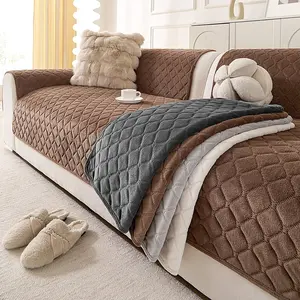 1 Piece Solid Color Classic Sofa Cover, Quilted Sofa Cover - Soft & Skin-Friendly Plush Sofa Cushion, Non-Slip, Dustproof, Scratch-Resistant & Pet-Friendly Sofa Protector, Fits 1/2/3/4 Seater Sofas, All-Season Living Room Sofa Cover, Machine Washable