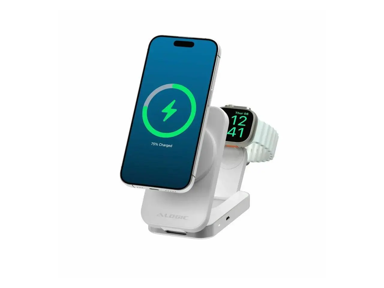 Alogic Flip 2-in-1 Qi2 Fast Wireless Charging Stand - White - AL21WCFL-WH