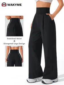 Women's High-Waist Tummy Control Straight Leg Yoga Pants – Slim Fit Drawstring Casual Wide Leg Lounge Trousers with Flowy Stretch Fabric for Workout, Travel & Daily Wear