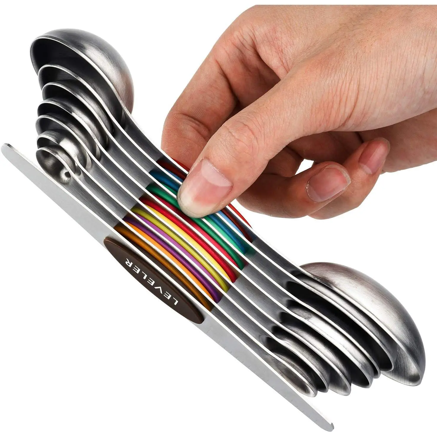 8-Piece Stainless Steel Magnetic Measuring Spoons, Dual-Sided Stackable Nesting Spoons for Kitchen Dry & Liquid Ingredients (Teaspoons, Tablespoons)