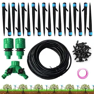 Drip Irrigation System, Push-To-Connect Adjustable Irrigation Set for Garden, 1/4” Emitters & 59ft Flexible Tubing, Quick Connectors