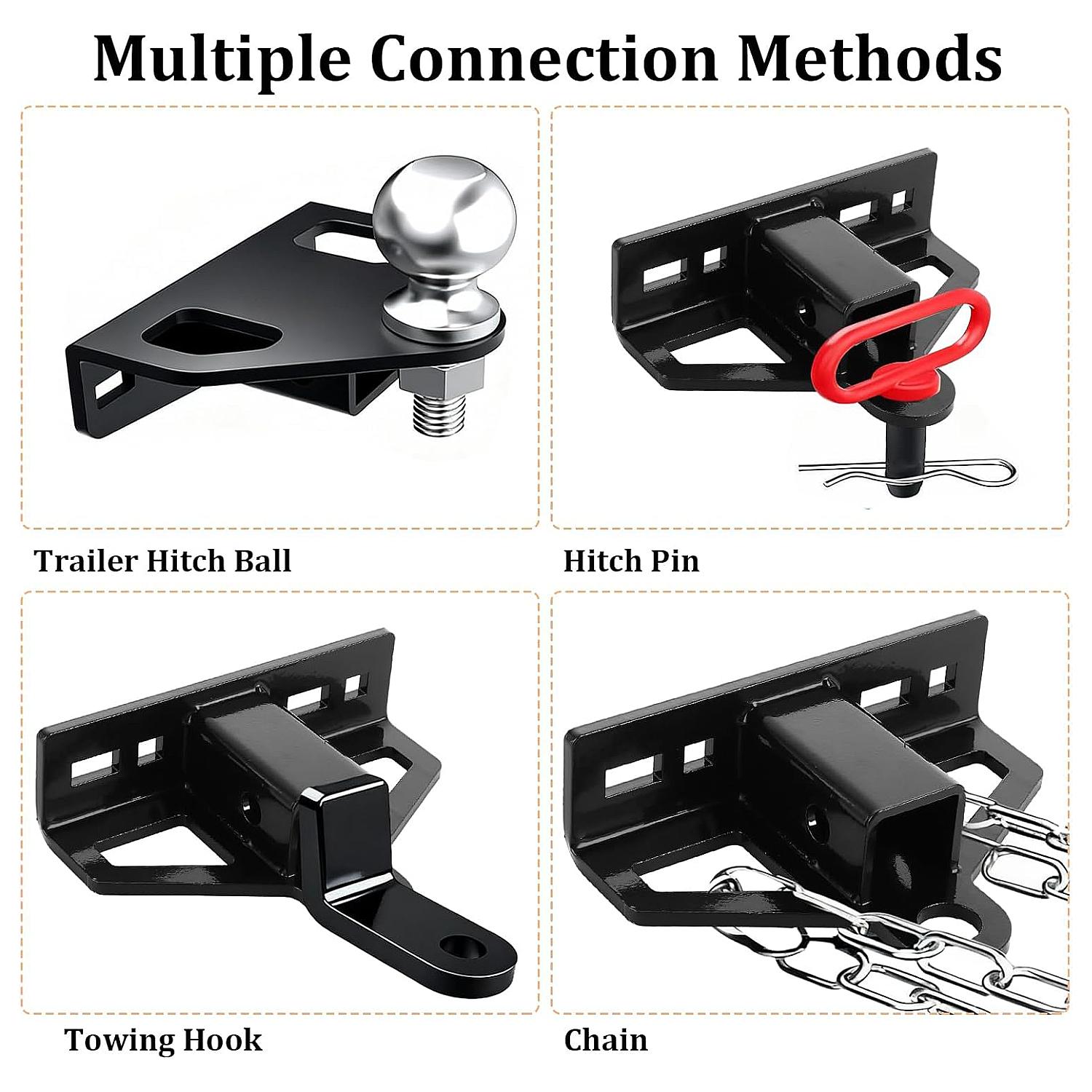 Zero Turn Lawn Mower Hitch with 1-1/4" Receiver, 6mm Thicker Heavy Duty Steel Trailer Receiver Hitch, Universal Upgrade 1-1/4 Hitch Receiver with Versatile Chain Slot and Carriage Bolt Hardware