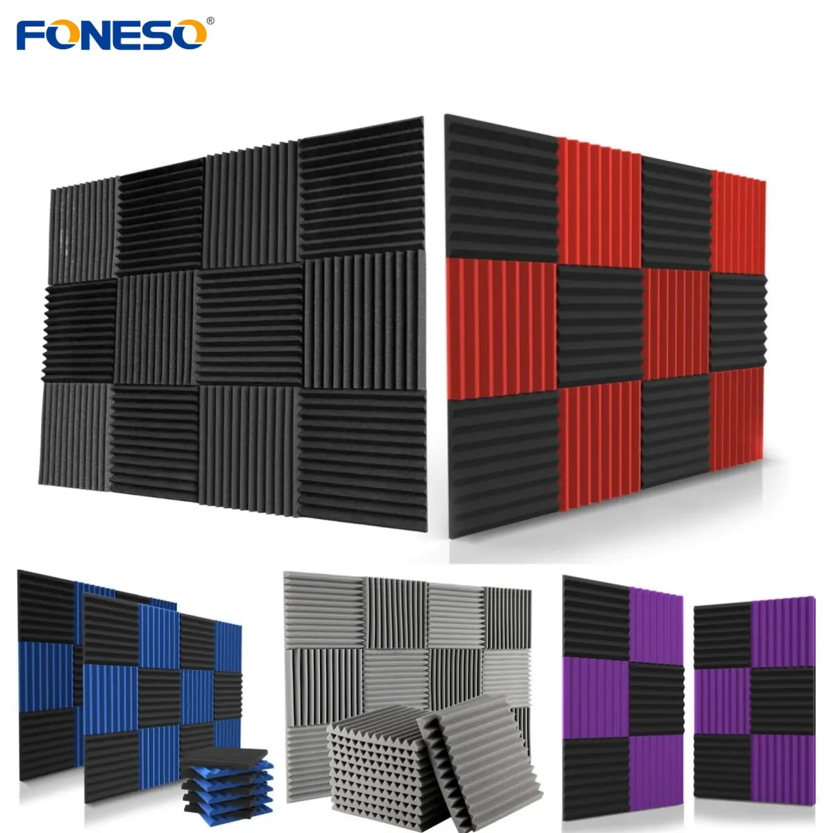 12/24/48 Pack Acoustic Panels 1 X 12 X 12 Inches - Acoustic Foam - High Density- Soundproof Studio Wedges - Soundproofing Wall Tiles - Noise Cancel