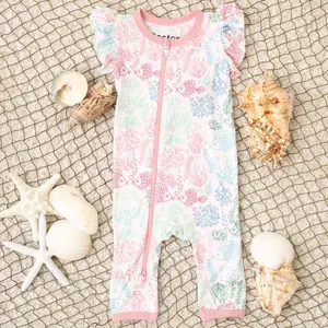 Bestaroo Koi Fish Romper - Soft Stretch Bamboo Coverall w/ Flutter Sleeves, 93% Bamboo 7% Spandex, Dual Zipper for Easy Diaper Changes, Breathable Snug Fit, Sizes NB-5T