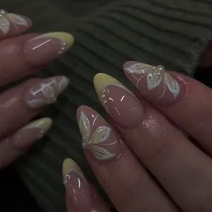 24pcs Summer Whale Shell Nail Set, Deep Blue Shark Pattern with Blue Stripes, French Tip, Includes Jelly Glue and File, Nail Art