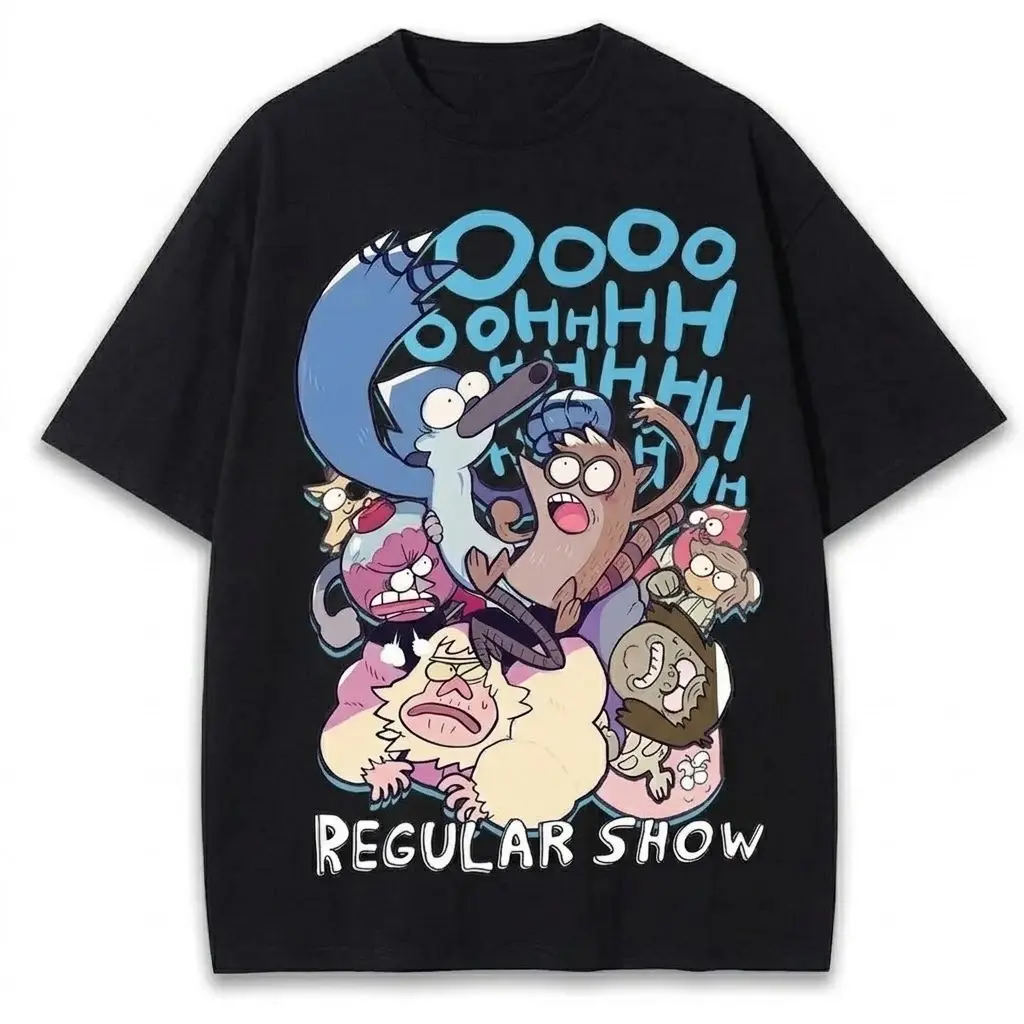 Regular Show Cartoon Graphic Tee | Retro Raccoon Cartoon Streetwear T-Shirt | Vintage Animated Graphic Shirt | Unisex Casual Cotton Tee | Nostalgic Fan Gift