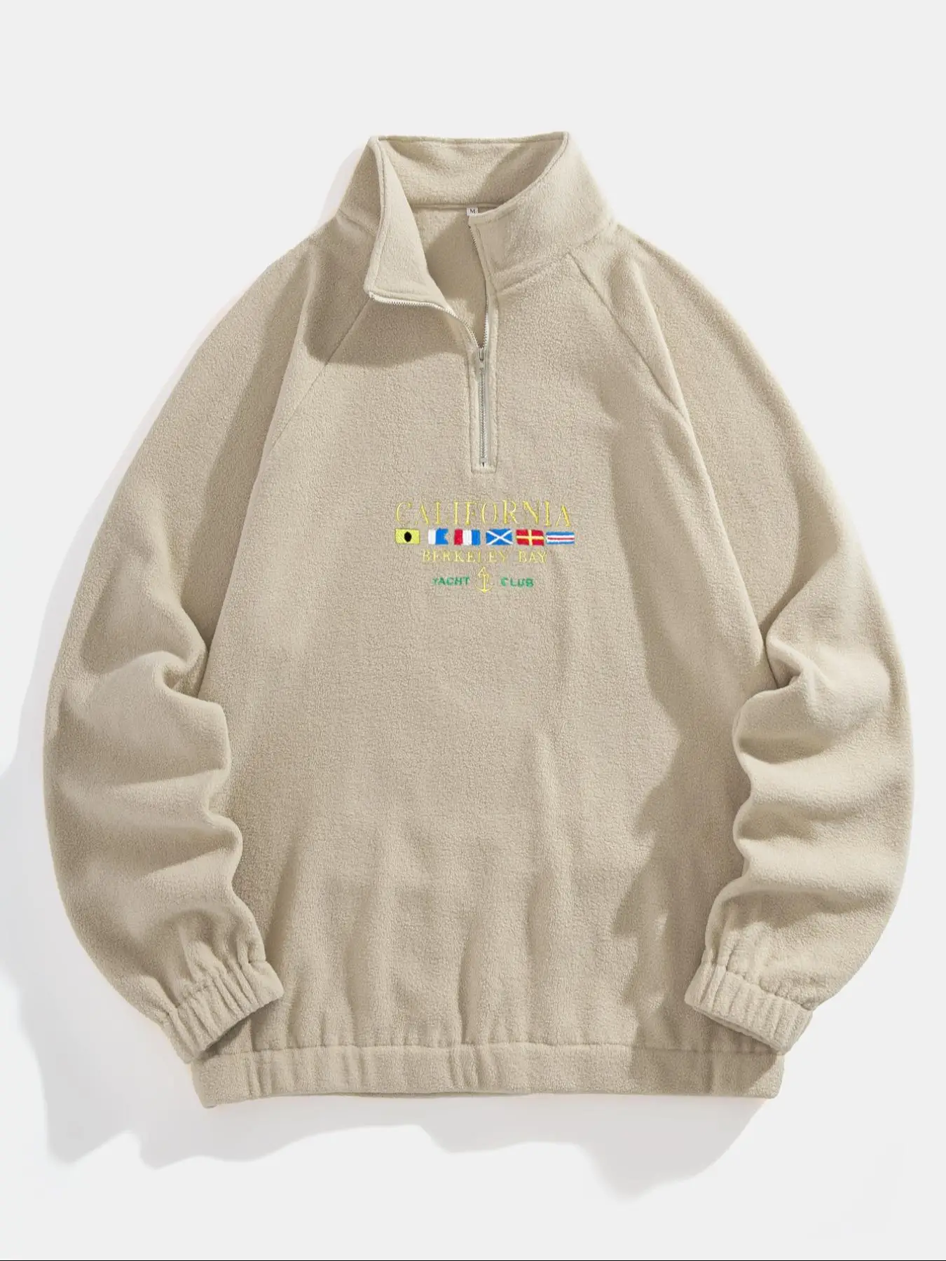 Men's Letter & Flag Embroidery Zip Up Sweatshirt, Casual Raglan Sleeve Stand Collar Sweatshirt for Fall & Winter, Fashion Men's Clothes for Daily Wear