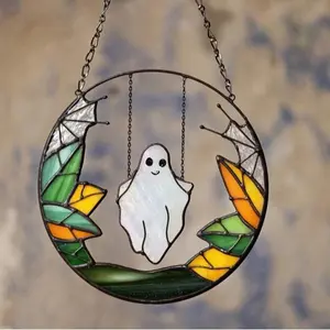 Gothic Suncatcher Ghost Funny Halloween Stain Glass ORIGINAL Horror Picture Home Decor Spooky Window Wall Hanging Fall Cling Witch gift