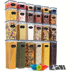 New YASHE 24Pack Food Storage Containers with Lids Airtight Plastic Cereal Storage Containers BPA Free Kitchen Storage & Organization for Dry Food Pasta Flour & Sugar with Labels Marker & Spoon Utensils