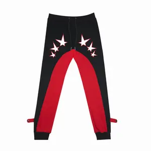 YUMS Star Sweatpants – Black & Red Joggers with Bold Star Design, Adjustable Drawstring & Streetwear Style for Everyday Comfort"