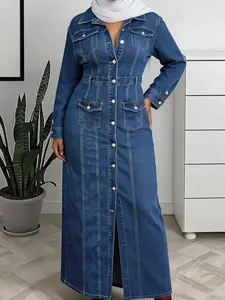 Spring New Women's Button Front Long Sleeve Maxi Denim Dress, Casual Classy Fashion, Stylish Casual Fashion, Perfect for Daily Wear Womenswear