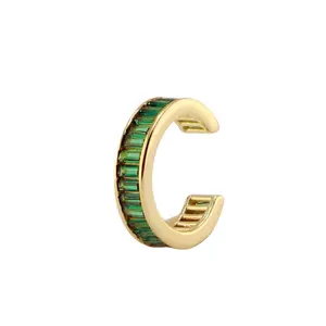 Emerald Ear Cuff - Gold-Tone with Green Gemstones, Handmade in NYC, Fashion Accessory