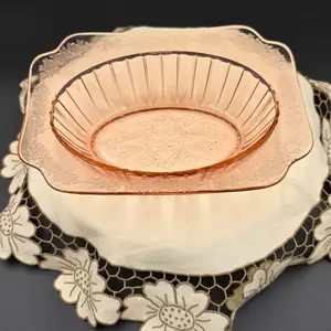 Jeannette Adam Pink Depression Glass 1932-1934 Serving Bowl Oval with Floral Design