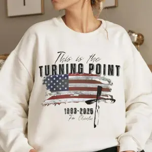 This Is The Turning Point 1993-2025 For Charlie Sweatshirt, Freedom, Patriotic, God Bless America, Christian Cross, Flag USA, Charlie Kirk, Unisex