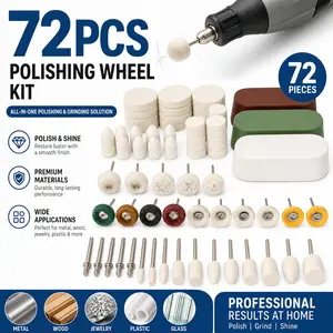72 Pcs Buffing Wheel Polishing Kit – Compatible with Dremel Rotary Tools, Includes Polish Compound, 1/8” Shank Accessories – Wool, Felt, Cotton Wheels & Wire Brushes – Complete Set