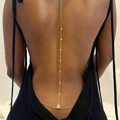 Elegant Backless Body Chain for Women, Zirconia Water Drop Necklace, Fashionable Wedding Accessory, Luxurious Bridal Jewelry
