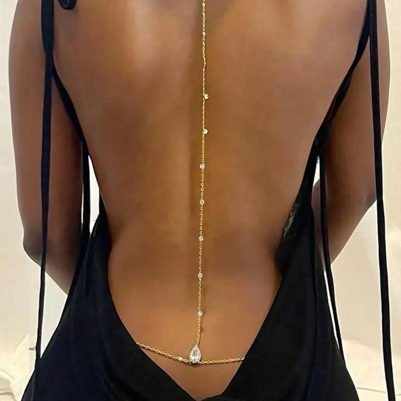 Elegant Backless Body Chain for Women, Zirconia Water Drop Necklace, Fashionable Wedding Accessory, Luxurious Bridal Jewelry