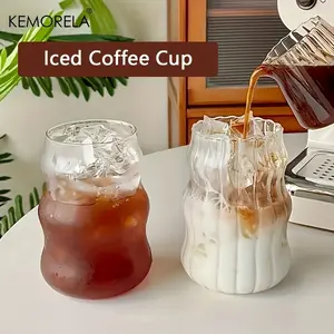 Unique 17oz Drinking Cup, Ripple Transparent Water Glass, Ice Coffee Mug, Elegant Drinkware, Seasonal Home Kitchen Utensil, 500ML, Stylish Drinkware, Glass Tumblers