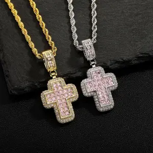 Men's Personalized Hip-Hop Cross Pendant Necklace, Set with Cubic Zirconia, 18-24 inch Necklace, Suitable for Both Men and Women