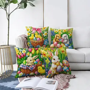 4pcs Easter - Themed Pillowcase, Multiple Specifications Available, Multi - Color, Featuring Wicker Basket & Chicks & Eggs Pattern, Ideal for Spring Festive Decor, Soft Fabric, Perfect for Home Decoration