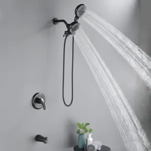 Dual 2 In 1 Shower Faucet Combo Set with High Pressure 5-Function Rain Headshower & Handheld Shower, Diverter Tub Spout and Valve - Matte Black, Brushed Nickel, Brushed Gold
