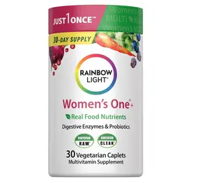 Rainbow Light Womens Multivitamin One + | 30 Caplets | Real Food Nutrients, Digestive Enzymes & Probiotics