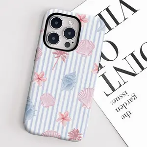 Stylish striped seashell pattern, durable and shock-absorbing glossy two-in-one phone case, suitable for iPhone 17, 16, 15, 14, 13, 12, 11, X, Samsung and other series models. Makes a great holiday gift for friends or family.