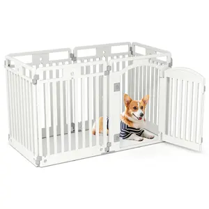 COSTWAY - 6-Panel Tall Dog Playpen Foldable Pet Fence with Locking Door-White