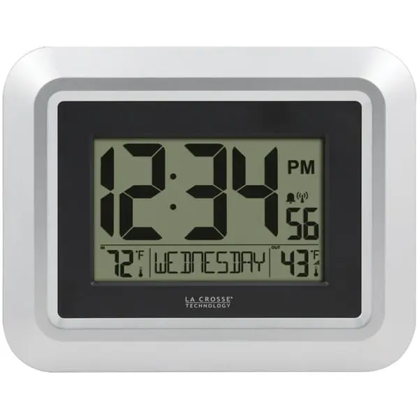 La Crosse Technology Rectangle Digital Wall Clock - Silver, Indoor & Outdoor Temperature Display, Home Decor Hanging Clock, 8.9700 in Width