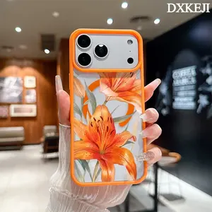 Orange lily Pattern Magnetic MagSafe Phone Case for iPhone 17 Air 16 Pro Max 15 Pro 14 13 12 11 Plus Shockproof Slim Protective Cover Casing
