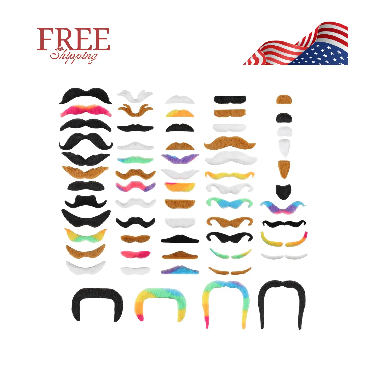 62PCS Fake Mustache, 18 Designs Self-Adhesive