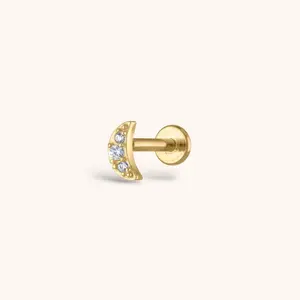 Pave Moon Threaded Flat Back Earring