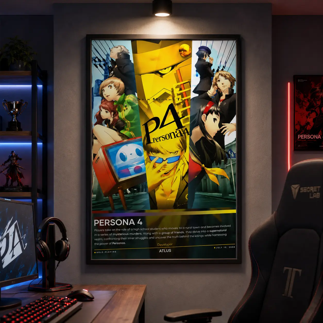Persona 4 Canvas Gaming Poster - Japanese RPG Anime-Style Wall Art Print, Home Decor for Gaming Room Bedroom, Gift for Video Game Fans