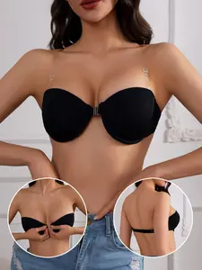 Invisible Clear Strap Strapless Bra, Front Closure Low Back Underwire Bra, Perfect for Wedding & Evening Dresses