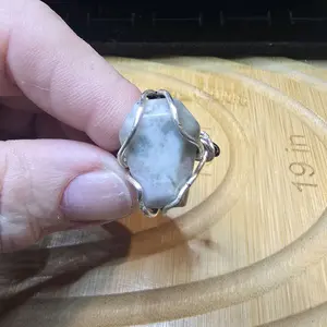 Handmade Wrapped Coffin Ring, Featuring Moss Agate