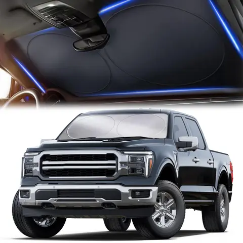 EcoNour Collapsible Semi Truck Sunshade - 69" x 35" 240T Thick Windshield Cover, Truck Accessories, Blocks 99% Heat & UV, Adjustable, Easy Installation and Storage, Summer Auto Interior Cooling Accessory