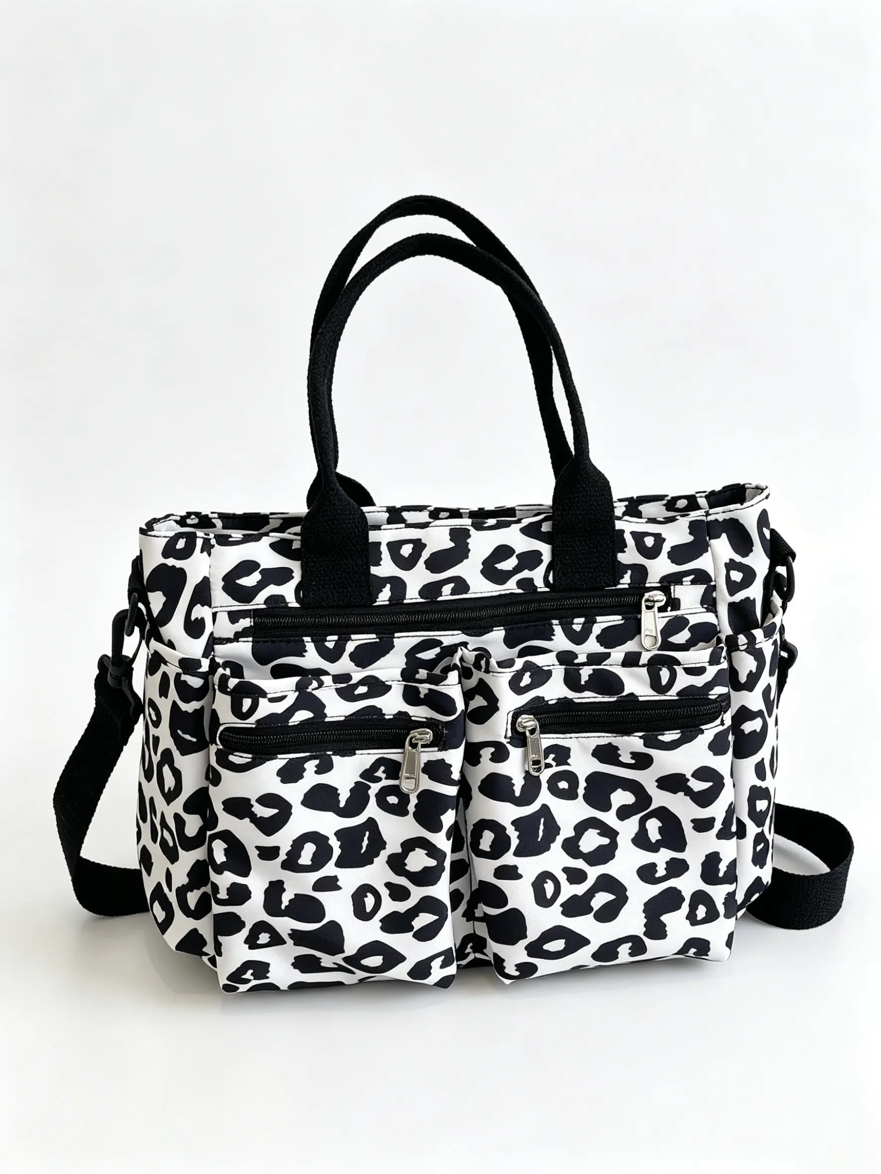 Leopard Print Multi-Pocket Tote Bag for Women, Lightweight Casual Shoulder Bag with Detachable Strap, Large Capacity Crossbody Bag for Work, Travel & Daily Use