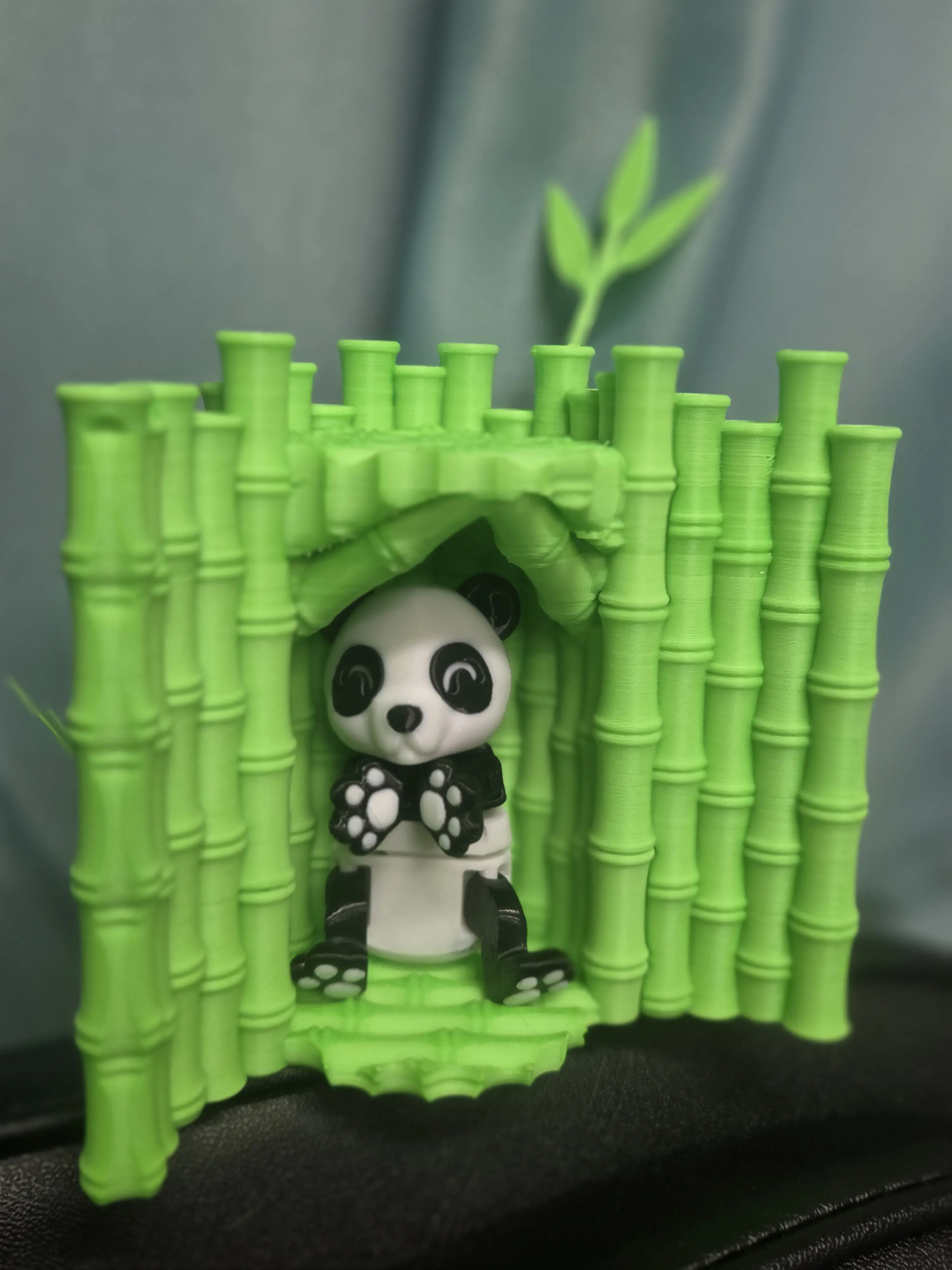 Tiny Panda and Hut - Adorable Miniature Panda with Bamboo Hut Hideaway Desk Decor